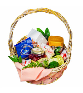 gift basket with sweets and candies